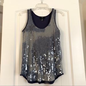 Aqua blue and white sequin tank top